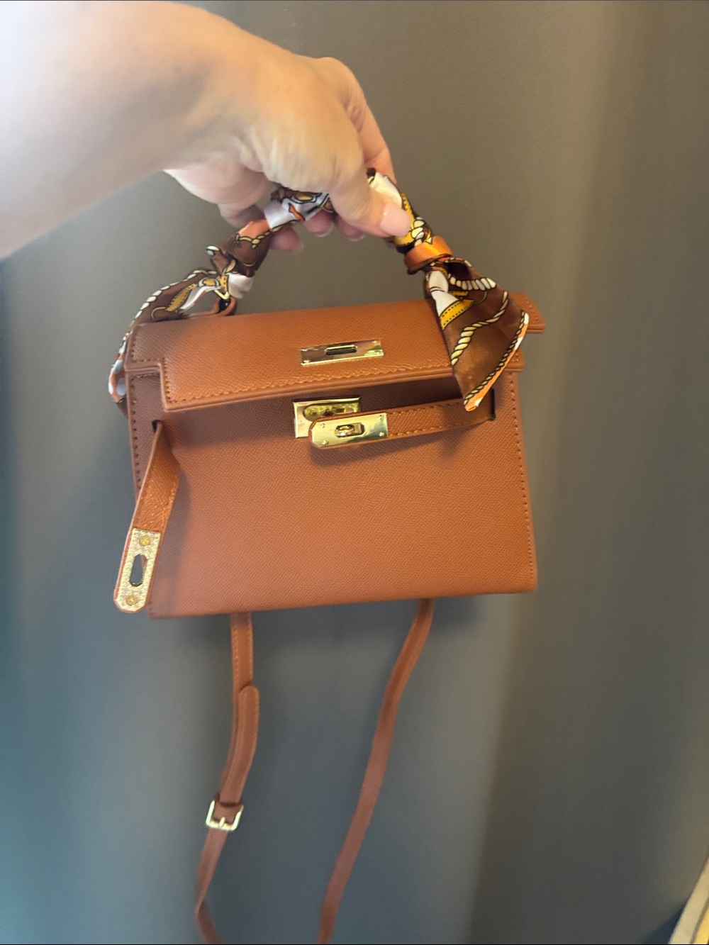 Classic mini Tan Top-Handle Women’s Bag with Gold Hardware